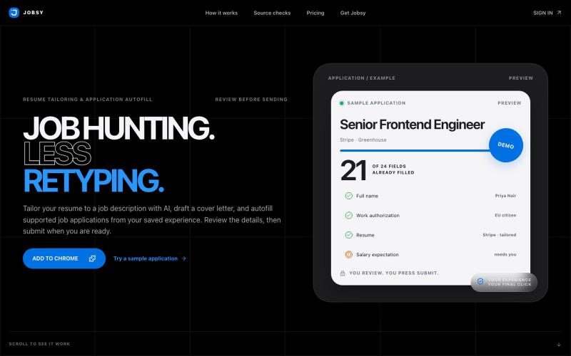 Jobsynow: AI Resume Tailoring & Application Autofill | Jobsy — screenshot