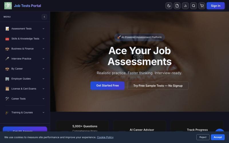 Free Aptitude Test Practice & Exam Prep | Job Tests Portal — screenshot