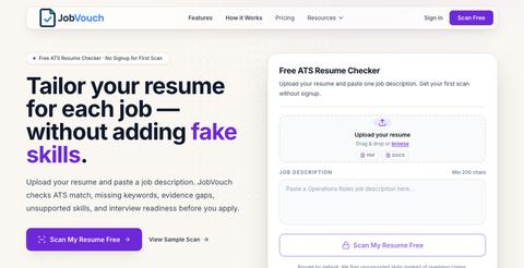 JobVouch | Free ATS Resume Checker & Job-Specific Resume Tailor — screenshot