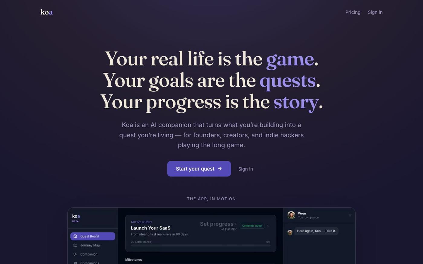 Koa — Your real life is the game — screenshot