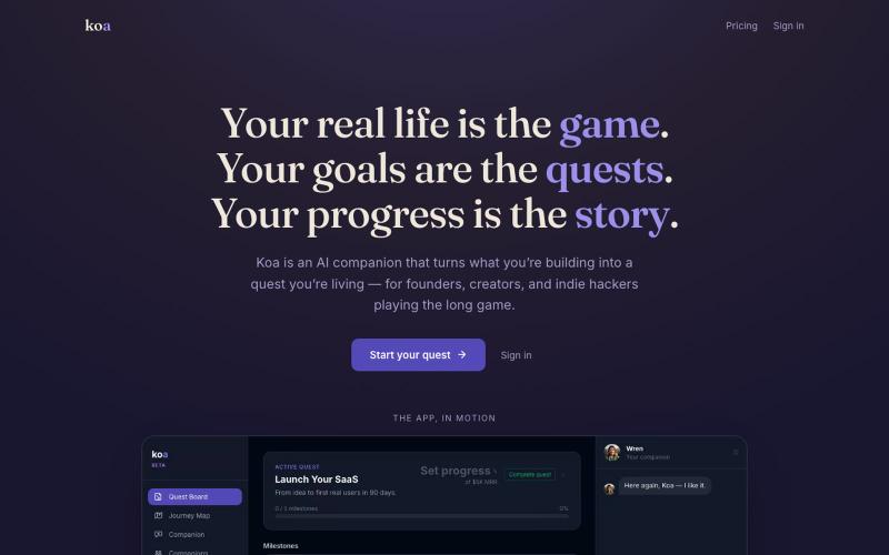 Koa — Your real life is the game — screenshot