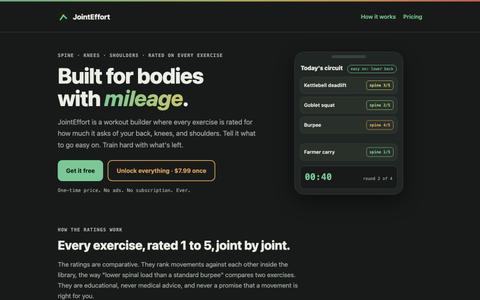JointEffort - train hard around a tweaky back or bad knee — screenshot