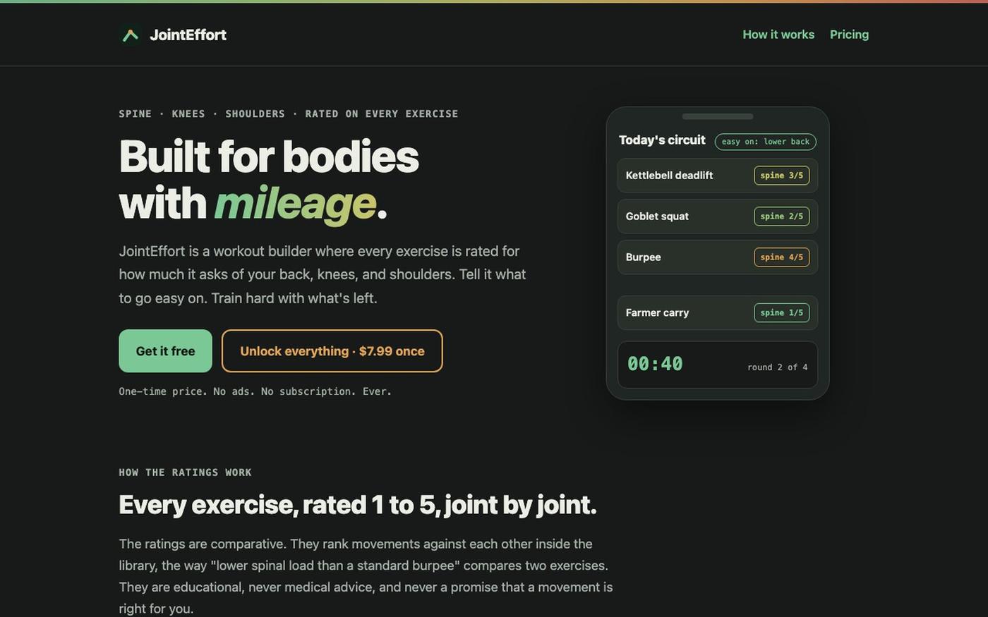 JointEffort - train hard around a tweaky back or bad knee — screenshot