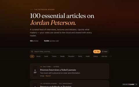 The Peterson Reader — 100 essential articles on Jordan Peterson — screenshot
