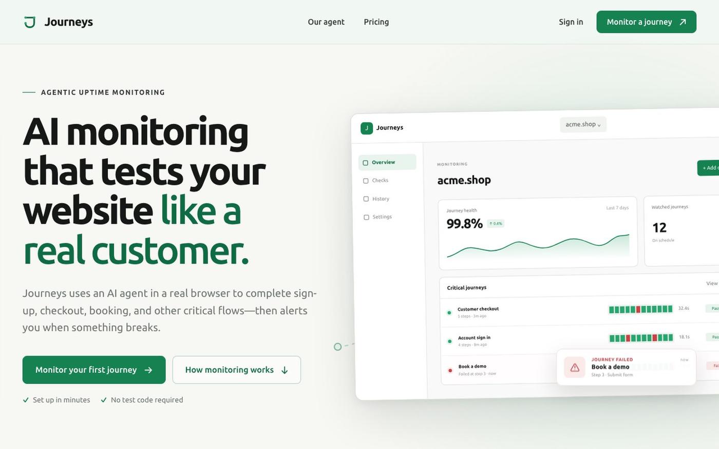 Journeys — Customer journey monitoring in a real browser — screenshot