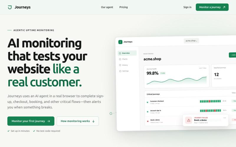 Journeys — Customer journey monitoring in a real browser — screenshot