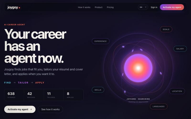 Joygoy — AI Job Search Agent | Find, Tailor & Apply — screenshot