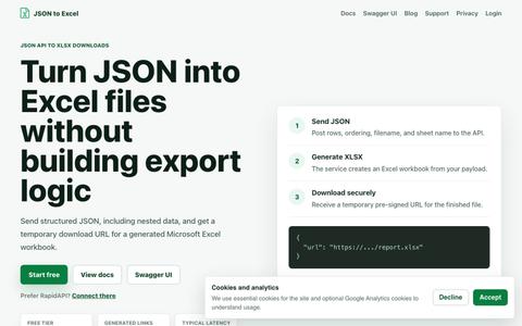 JSON to excel - export json to excel — screenshot