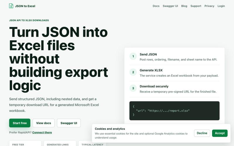 JSON to excel - export json to excel — screenshot