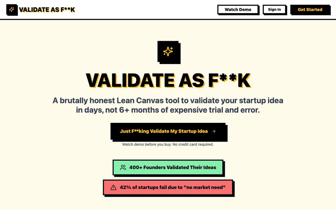 Just F**king Validate Your Startup Idea — screenshot