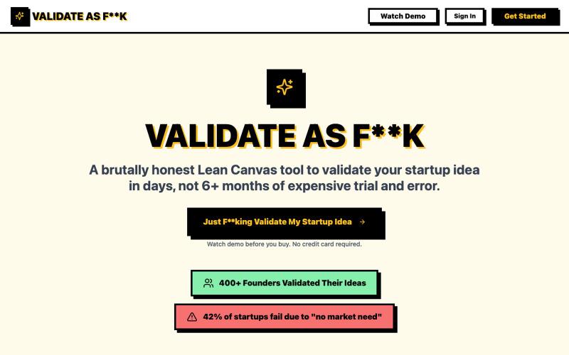 Just F**king Validate Your Startup Idea — screenshot