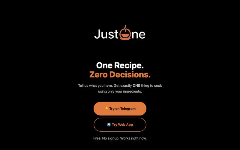 JustOne — One Recipe from What You Have — screenshot