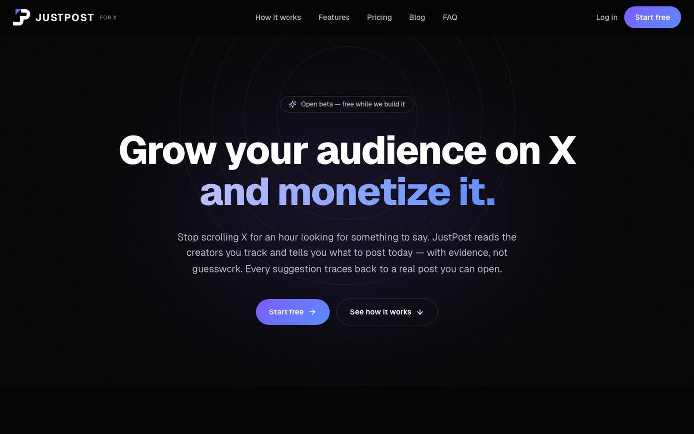 JustPost — Know what to post on X, backed by evidence — screenshot