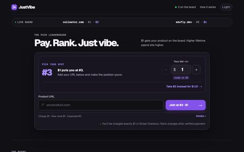 JustVibe — Pay. Rank. Just vibe. — screenshot