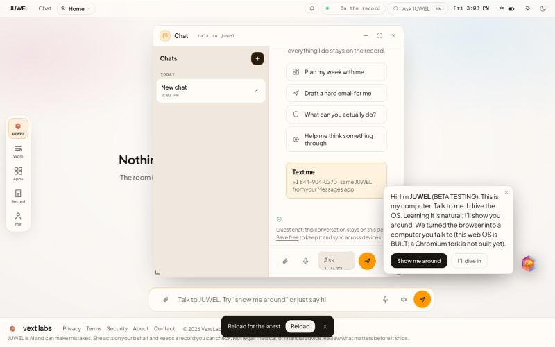 JUWEL OS: her own computer · Vext Labs — screenshot