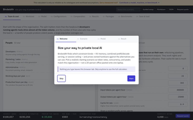 Bindwidth — size your way to private local AI — screenshot