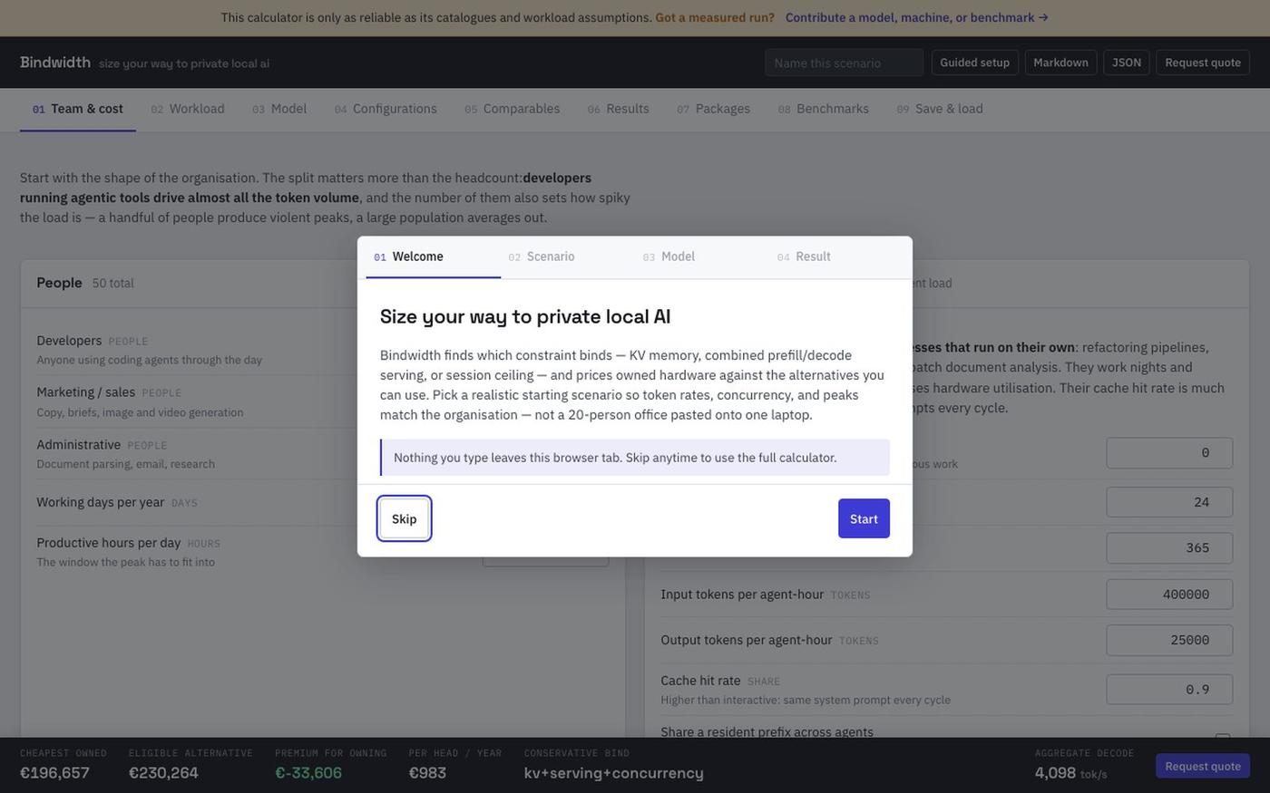 Bindwidth — size your way to private local AI — screenshot
