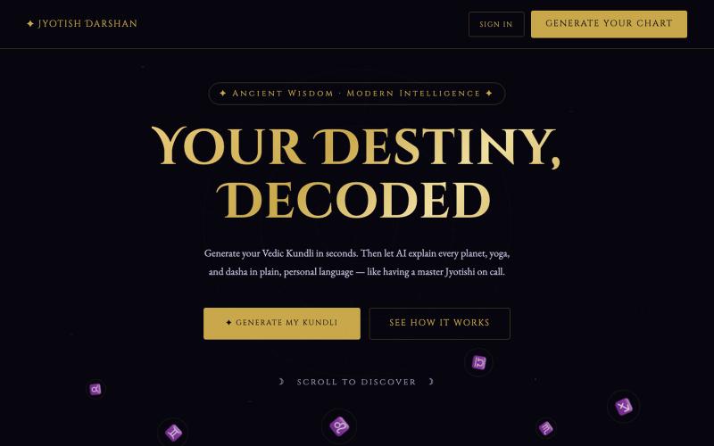 Jyotish Darshan — Vedic Kundli · AI Chart Interpretation — screenshot