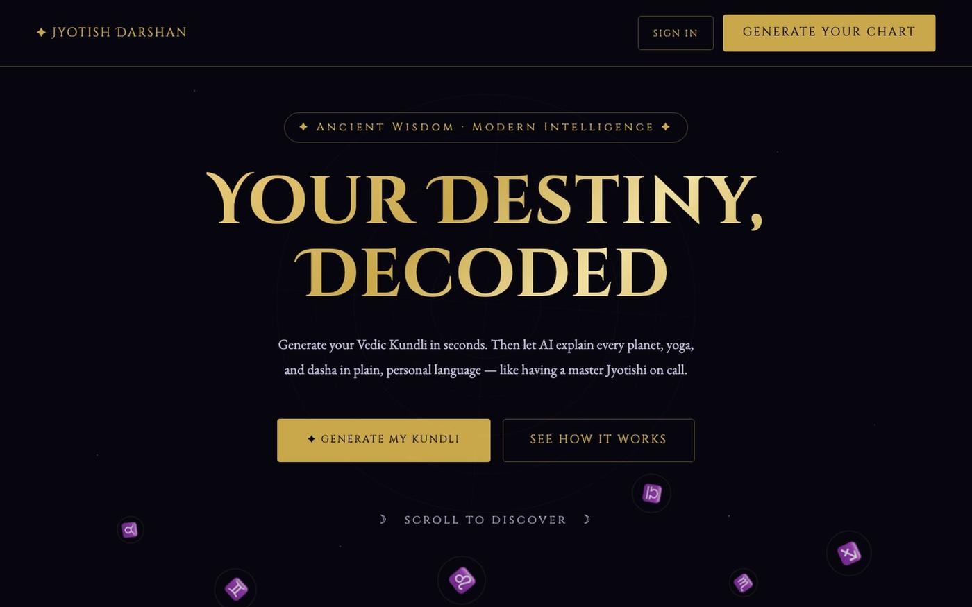 Jyotish Darshan — Vedic Kundli · AI Chart Interpretation — screenshot