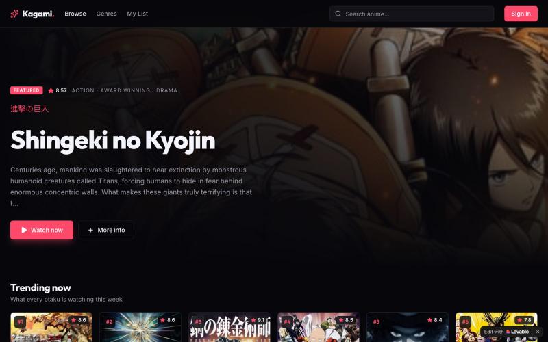 Kagami — Stream anime for otakus — screenshot