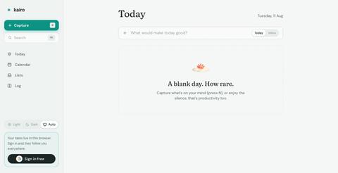 Kairo, A daily planner that forgives. — screenshot