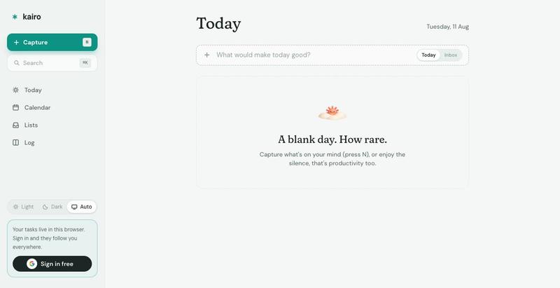 Kairo, A daily planner that forgives. — screenshot