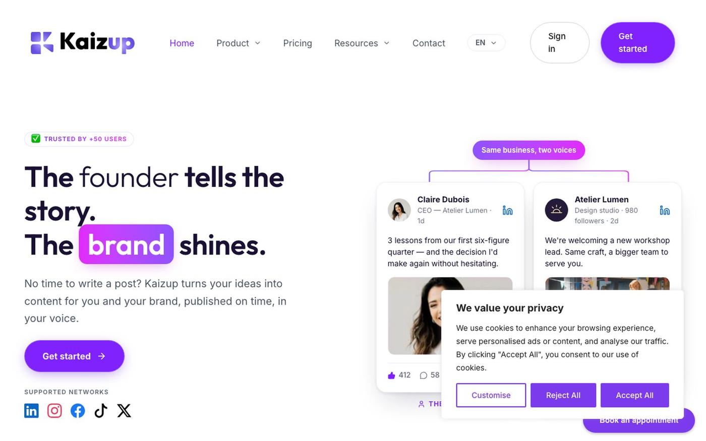 Kaizup — Social content created and published in your voice — screenshot