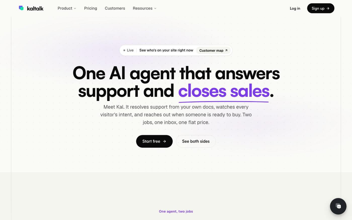 AI Live Chat: One Agent for Support & Sales | KalTalk — screenshot