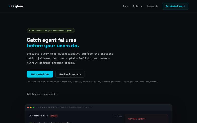 Kalytera — Find where your agent fails — screenshot