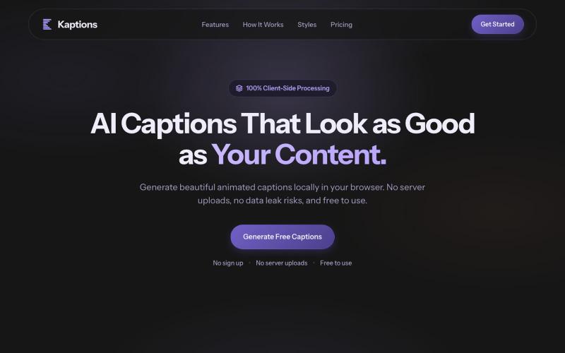 Kaptions — AI Captions That Look as Good as Your Content — screenshot