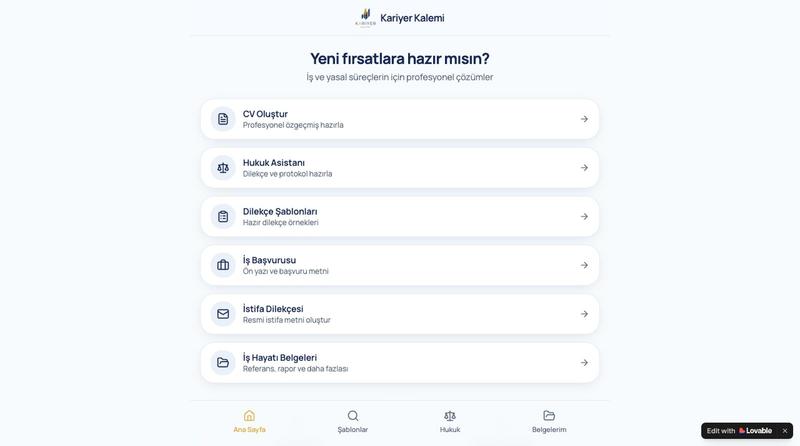 Kariyer Kalemi — CV, dilekçe ve hukuk asistanı — screenshot