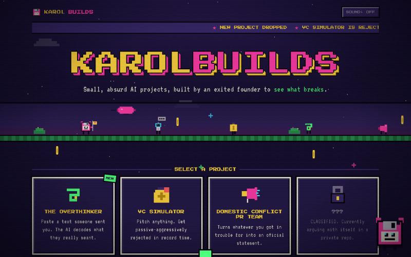 KarolBuilds: ridiculous AI projects — screenshot