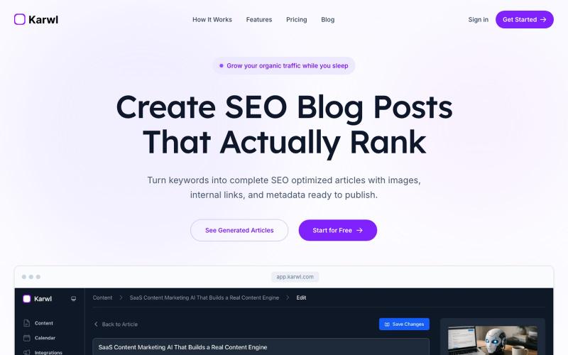 Karwl - Create SEO-optimized blog posts on Autopilot — screenshot