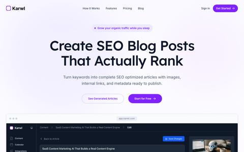 Karwl - Create SEO-optimized blog posts on Autopilot — screenshot
