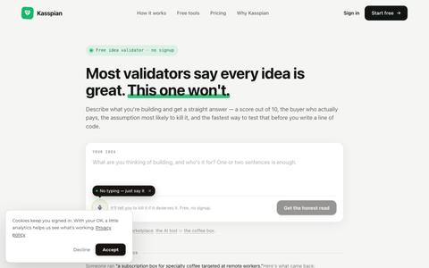 Free Idea Validator — Honest Startup Validation · Kasspian — screenshot