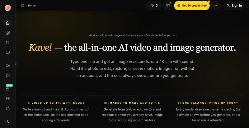 Kavel: Free AI Photo & Video Tools, No Sign-Up — screenshot