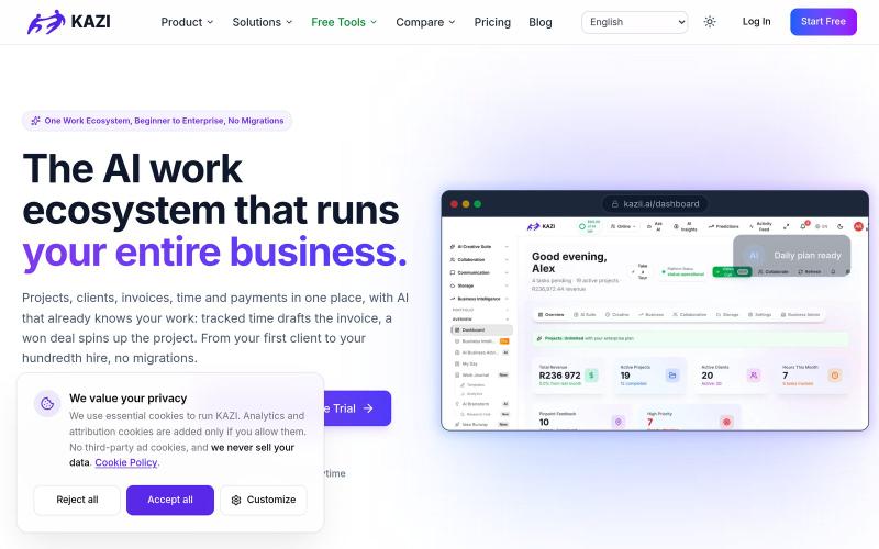 KAZI: The AI work ecosystem that runs your entire business — screenshot