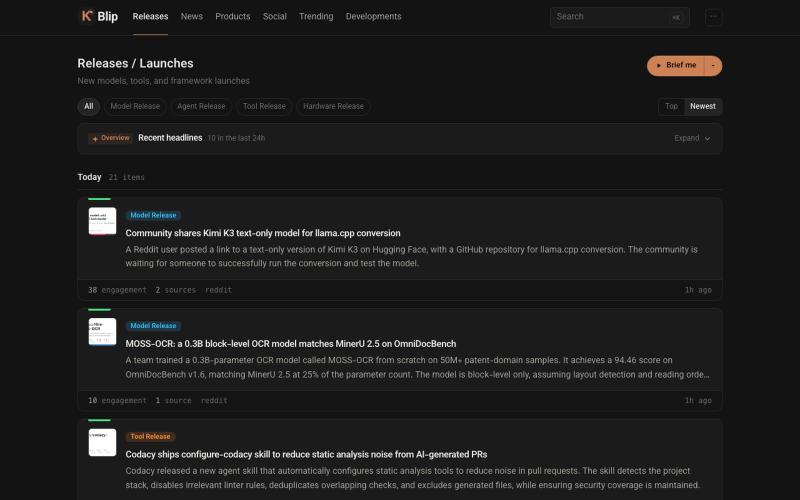 Releases · KBlip - The Signal Feed for the AI/LLM World — screenshot
