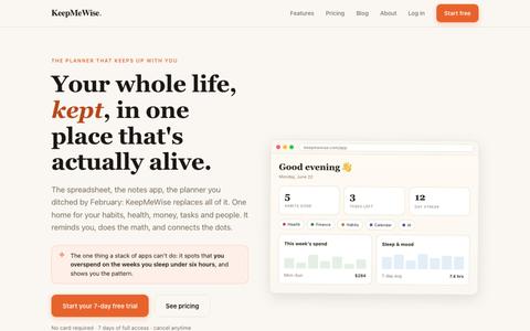 KeepMeWise, Your whole life, kept in one place. — screenshot