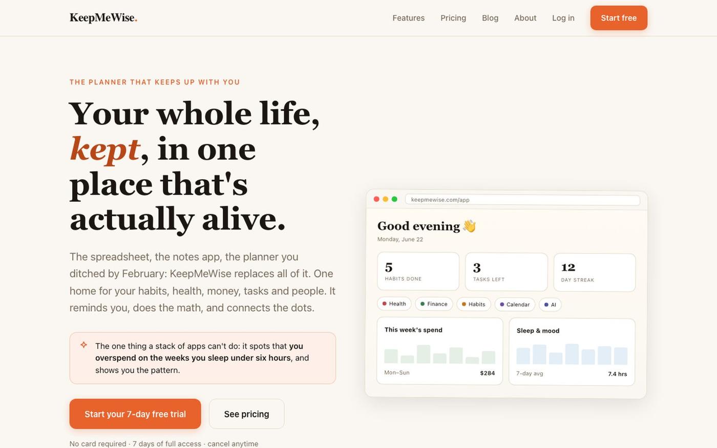 KeepMeWise, Your whole life, kept in one place. — screenshot