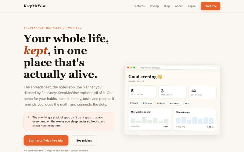 KeepMeWise, Your whole life, kept in one place. — screenshot
