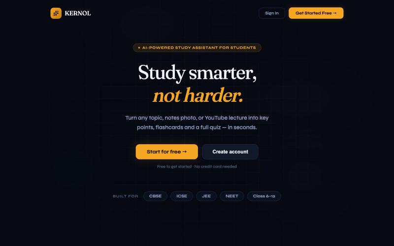 KERNOL — AI Study Assistant | A PixelNest Labs product — screenshot
