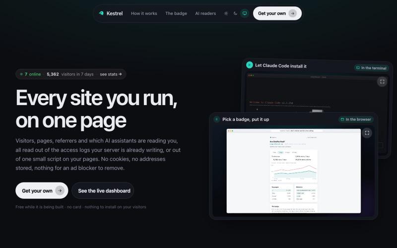 Kestrel: quick, simple website analytics — screenshot