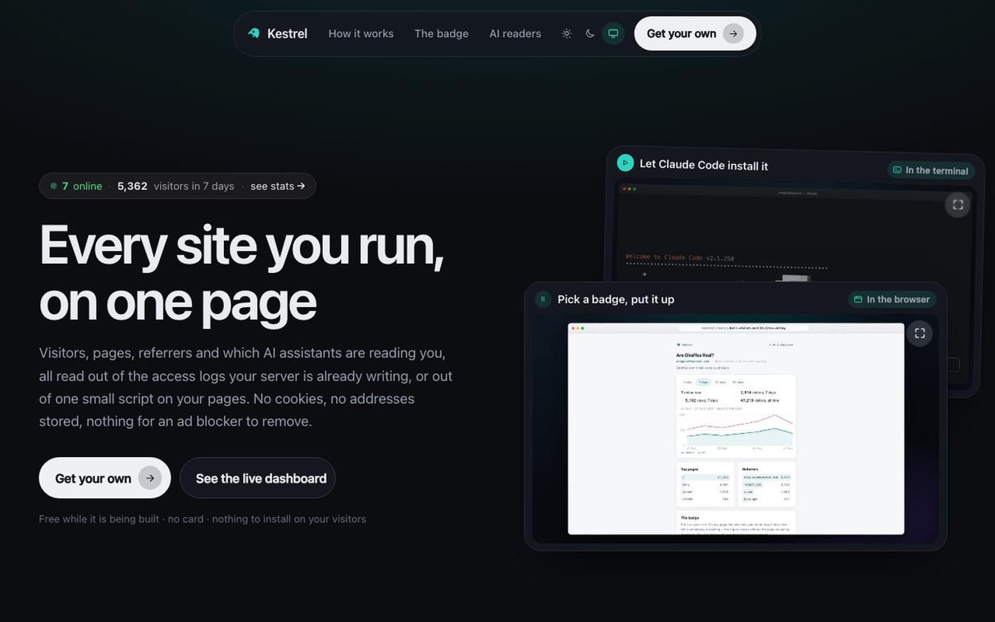 Kestrel: quick, simple website analytics — screenshot