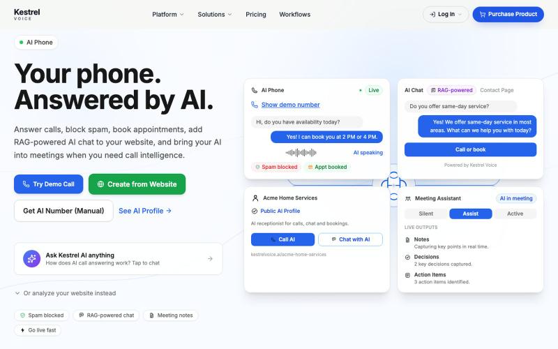 KestrelVoice - AI Voice Agent Platform for Service Businesses — screenshot