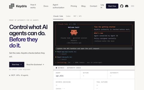 Keydris | Authorization Infrastructure for AI Agents — screenshot