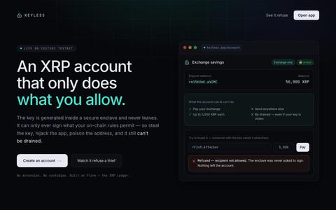 Keyless — an XRP account that only does what you allow — screenshot