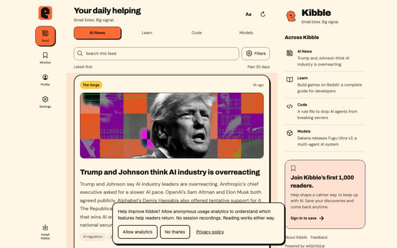 Kibble — Small bites. Big signal. — screenshot