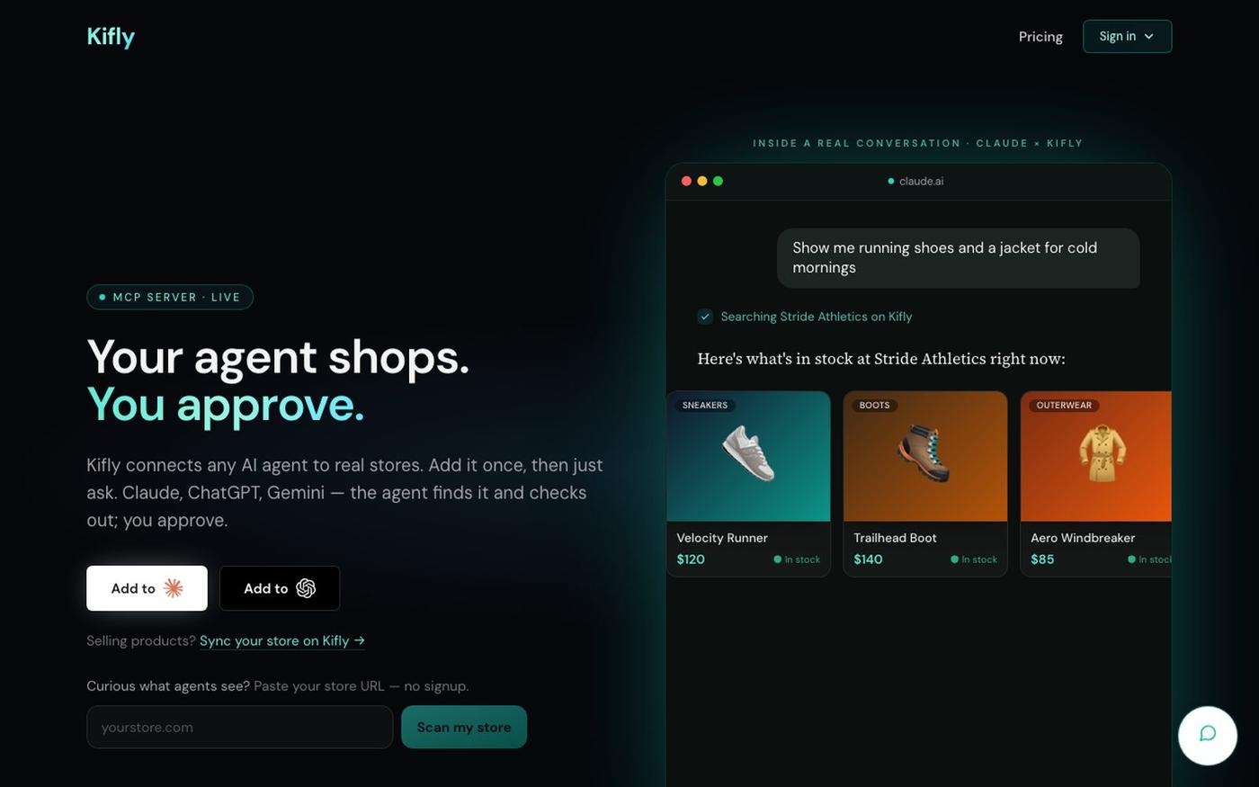 Kifly — Your agent shops. You approve. — screenshot