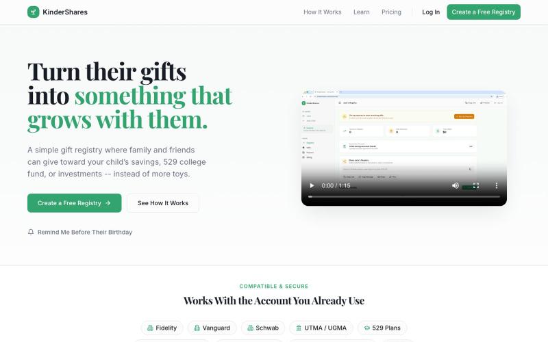 KinderShares — Give a Gift That Grows — screenshot